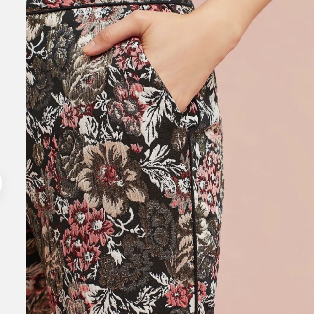 Maeve Anthropologie Metallic Floral Jacquard Statement Trousers